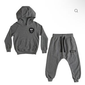 Nununu Charcoal Hoodie and Joggers with Skull Patch NWT 3t 4 12 - 18m 18 to 24m